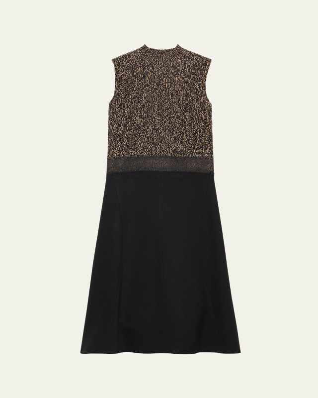 Shetland Mouline Sleeveless Two-Tone Midi Dress